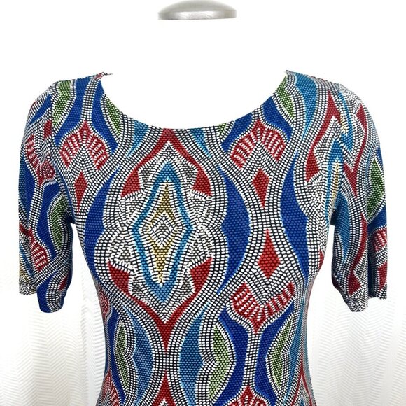 Chicos Travelers Midi Dress Small Colorful Sheath Long Mosaic Print Art Stretch - Picture 2 of 5